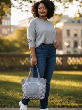 Coach Silver Gray Laura Signature Tote with Leather Patch